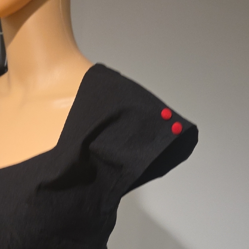Stop Staring Elegant Black Midi Dress with Red Accents - Picture 4 of 11